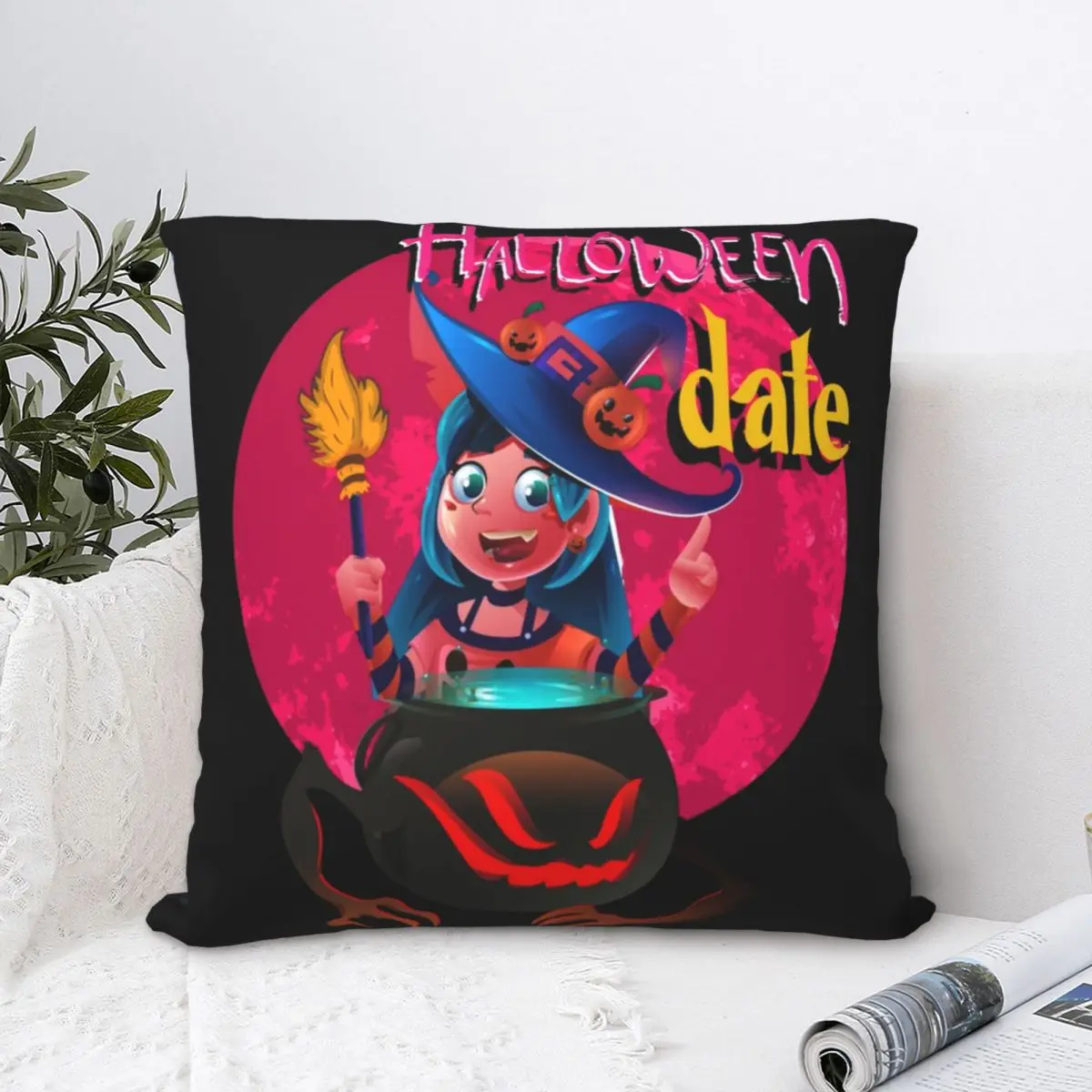 

HALLOWEEN DATE Square Pillowcase Cushion Cover Spoof Zip Home Decorative Polyester Bed Simple 45*45cm
