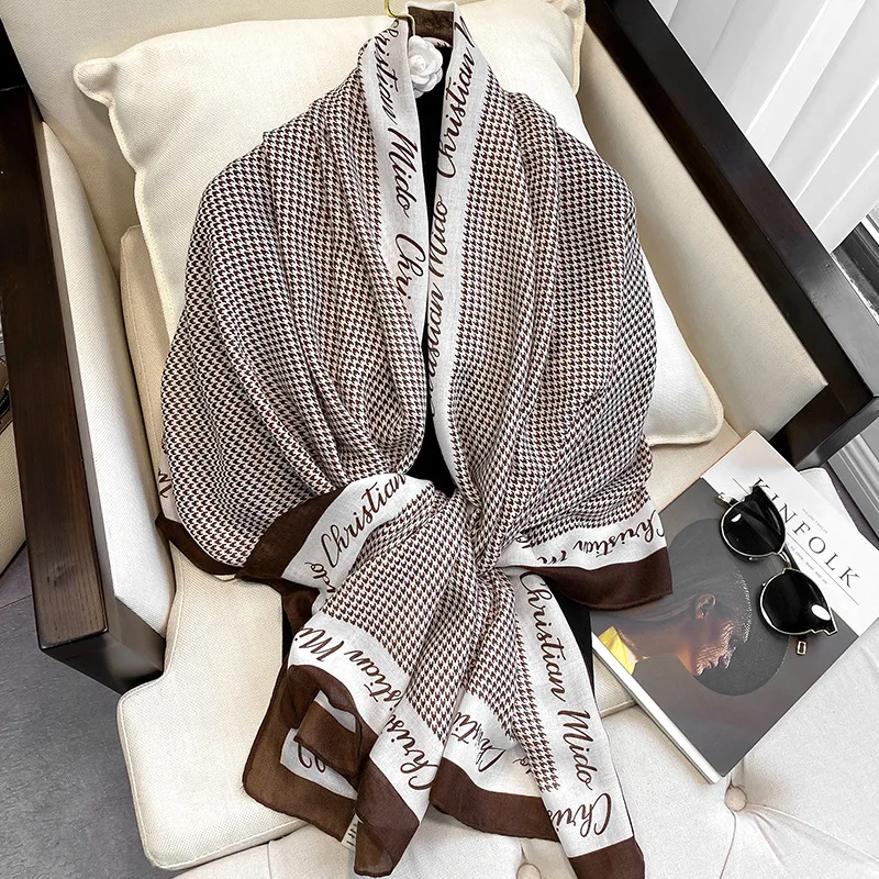 

2021 Spring Cotton Scarf Women Pashmina Shawl Hijab Wrap Design Plaid Foulard Female Headband Large Beach Stoles Bandana