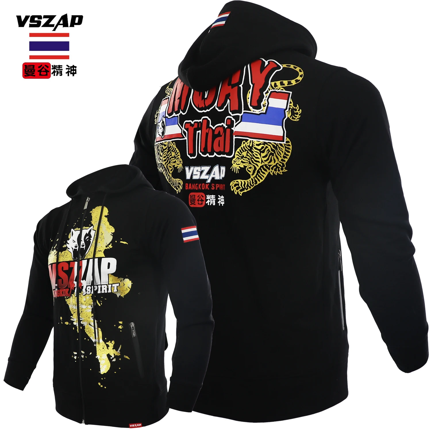 VSZAP Hoodie Fight Boxing Thai jacket MMA Sweater The Spirit Of Bangkok Training Fitness Men Sweatshirt