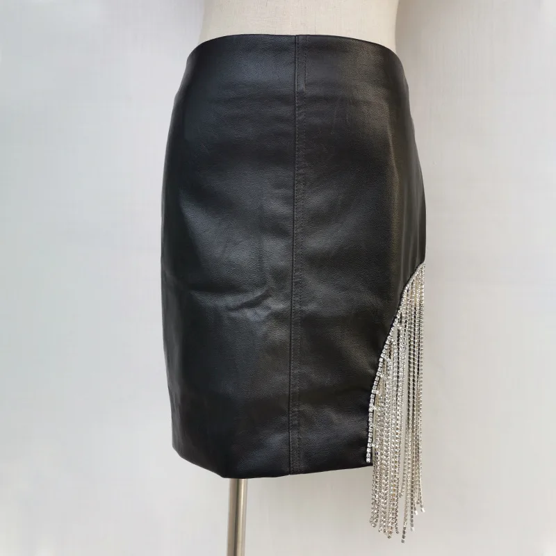 

CHICEVER Sexy Slim Skirts For Women High Waist Patchwork Tassel Bodycon PU Leather Skirts Female Fashion New Clothing 2020 Style