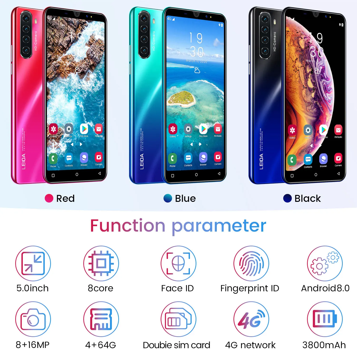 

Nowa7 SE Global Smartphone 5.0" 3800mAh Rear Four Camera 16MP MTK6799 Octa Core Cellphone 4GB+64GB Android8 Phone 4G LTE