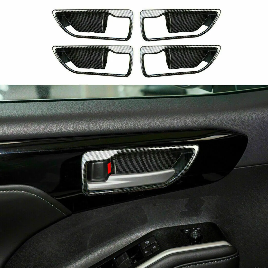 

Carbon Fiber Look Door Handle Bowl Cover Quality ABS Replacement 4pcs/kit Accessories