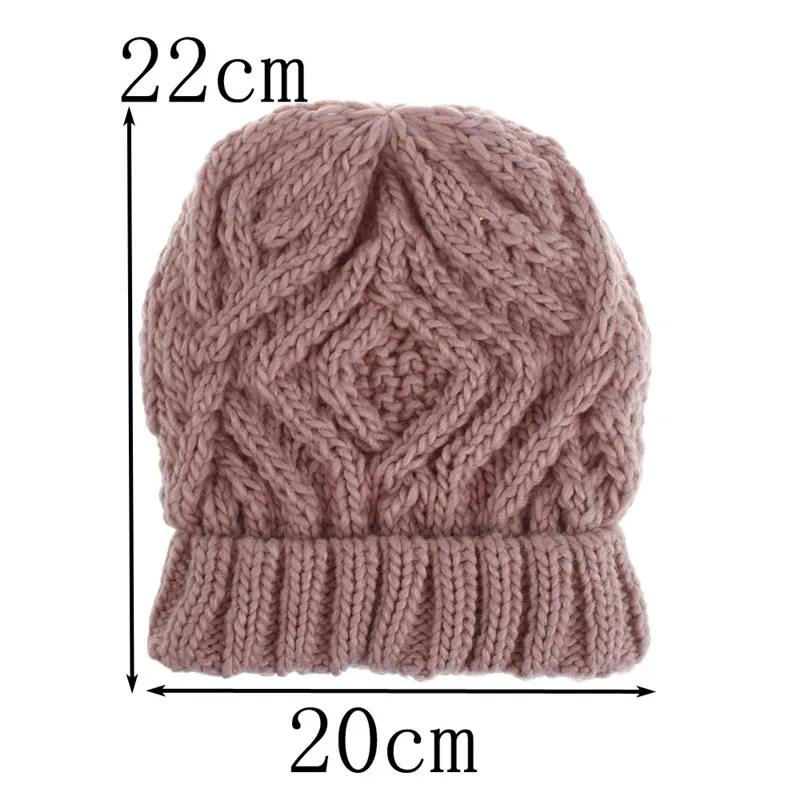 

Women Kintted Beanie Hat Solid Color Bonnet Simple Rhombus Thicken Wool Winter Hat for Women Lady Casual Female Caps
