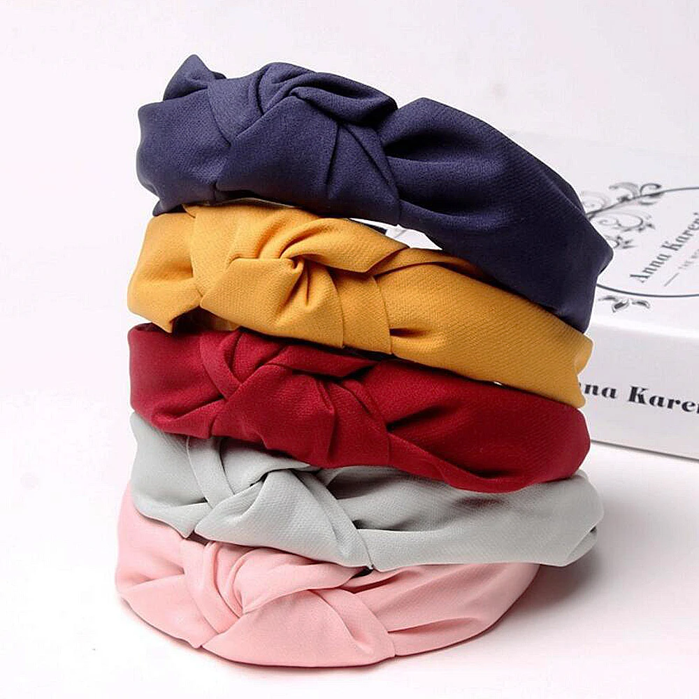 Ободок для волос с узлом Женский однотонный обруч перехлёстом из