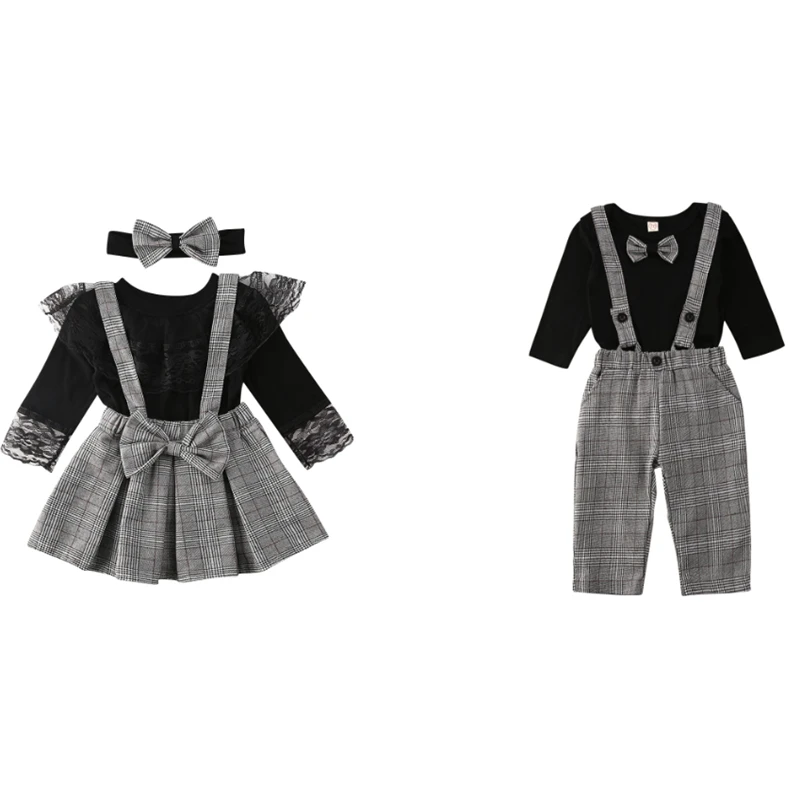 2020 New Brother Sister Clothes Set Boys Romper Suspenders Pants Kid Baby Girls Tops T-shirt Skirt Match Outfit | Мать и ребенок