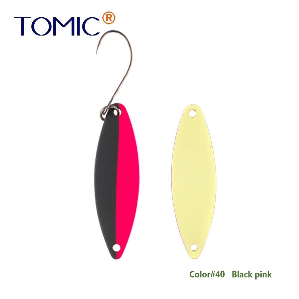 Tomic 1 шт. 1,6 г 2,7 г 3,5 г микро узкие латунные металлические ложки УФ сверкающие цвета окунь форель области один крючок рыболовные приманки Pesca - Цвет: black pink