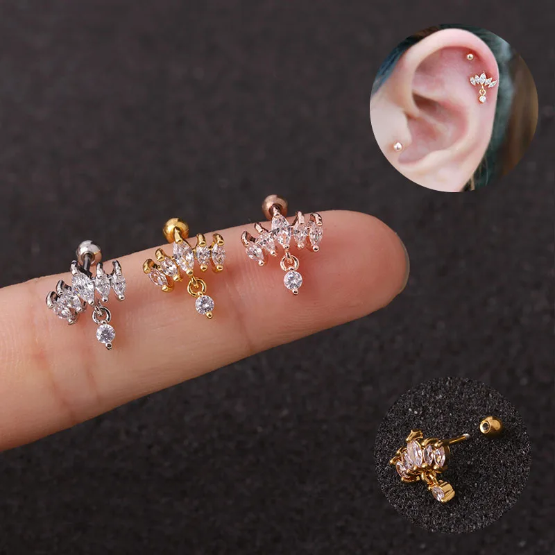 1 шт. Cz Корона Tragus Стад раковины пирсинг спираль серьги Надеваемые На ушной хрящ