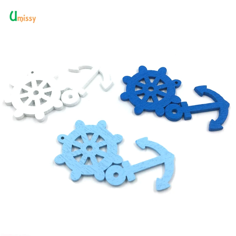 50 шт. микс деревянных кнопок морской руль узор из якорей скрапбук ремесла кнопки