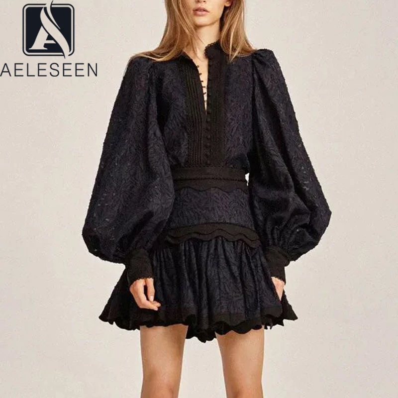 Женский винтажный костюм AELESEEN подиумный из блузки с рукавами фонариками и юбки