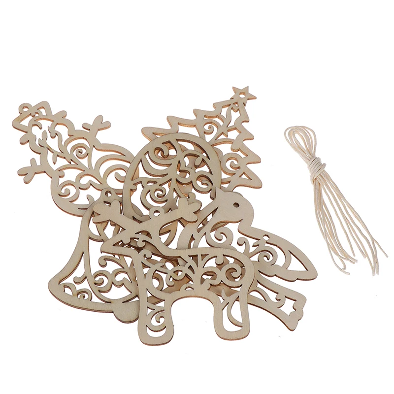 

6Pcs Christmas Wood Chip Christmas Pendants Ornaments Xmas Tree Decorations For Home Party Decoration Supply