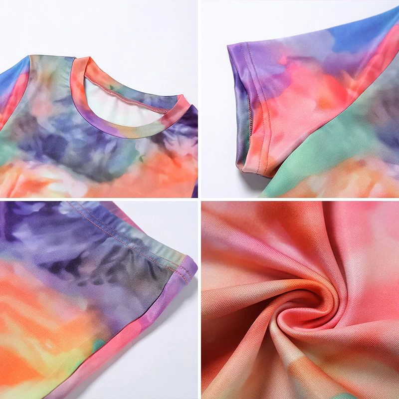 

Gtpdpllt Workout Casual Fashion Matching Sets Women Tie Dye Short Sleeve Two Piece Outfits 2020 Sporty Top And Biker Shorts Set