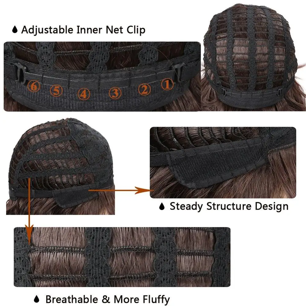 Парик FAVE Bob из натуральных волос волнистые волосы с челкой Смешанные черные и