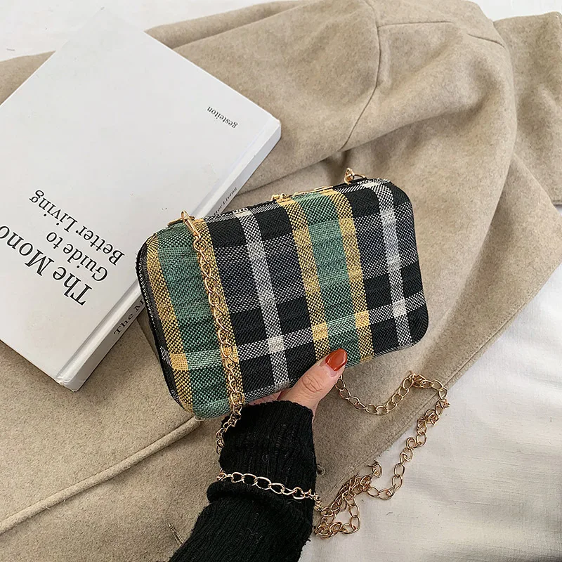 

Женская винтажная сумка из искусственной кожи, клетчатая Сумочка на плечо с цепочкой-клапаном, кросс-боди, миниатюрный чемоданчик в стиле Х...
