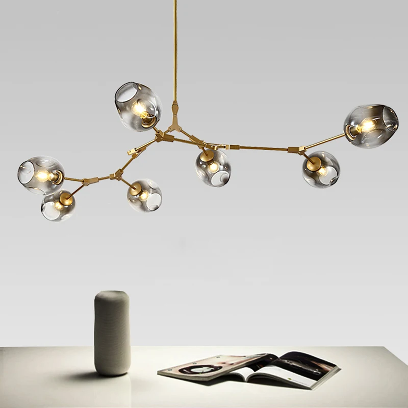 

Nordic living room chandelier LED modern minimalist restaurant lamp atmosphere home personality creative bedroom glass lamp