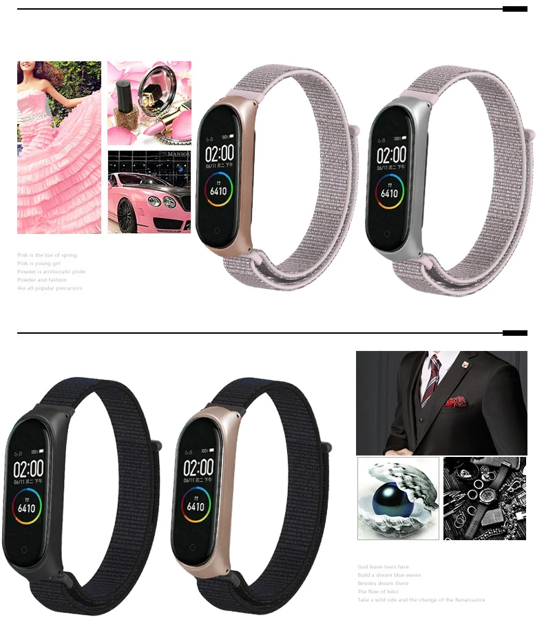 Смарт-браслет на запястье, ремешок для часов Xiaomi mi 3 4 mi Band 4 3, нейлоновый браслет, ремешок из нержавеющей стали