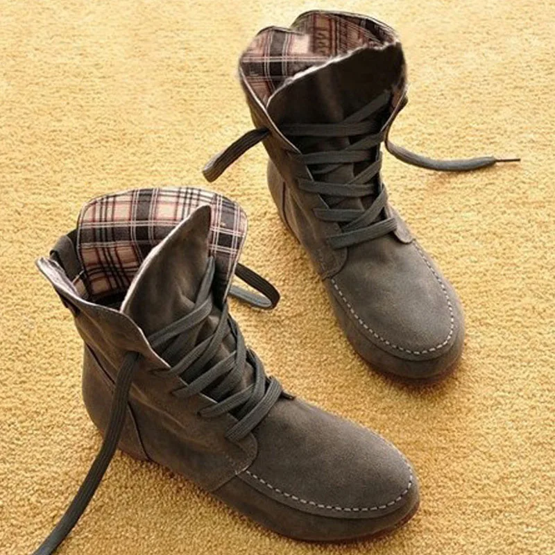 Fashion Spring And Autumn Ladies Boots Ankle Flocking Round Head Lace Large Size 35-44 | Обувь