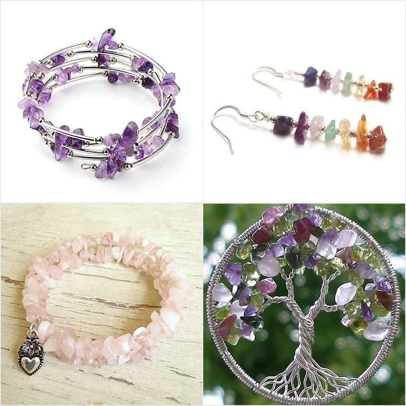 

Natural Crystal Chips Irregular Stone Beads Kit with Metal Beading Wire and Elastic String for Jewelry Making Crafts
