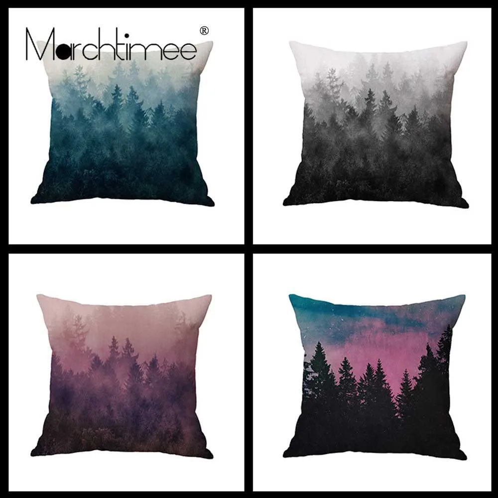 Чехол для подушки с рисунком горной волны разноцветный льняной чехол масляным