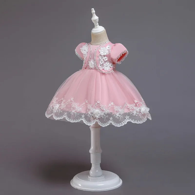 

Платье принцессы для маленьких девочек с имитацией двух предметов элегантная одежда с вышивкой для новорожденных, платья для крещения для маленьких девочек 0, 12, 18, 24 месяцев