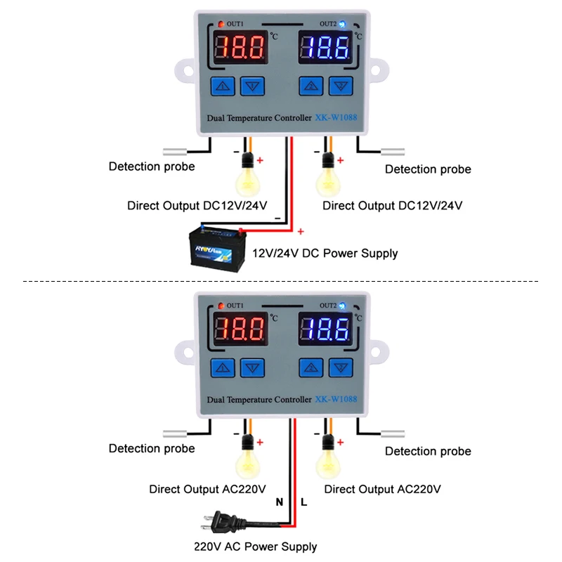 W1088 Dual LED Digital Temperature Sensor Meter Controller Electric Heating Thermostat 220V Aquarium Incubator Thermoregulator |