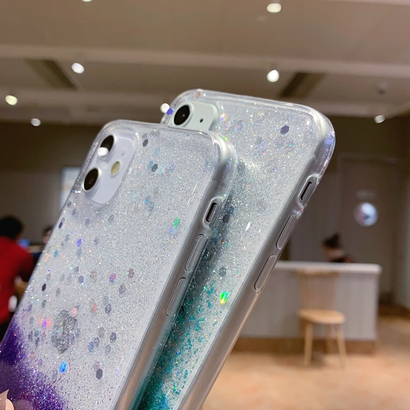 Чехол для iPhone SE 7 8 Plus 10 X XS XR 11 Pro Max градиентный цвет блестящие Блестящие Блестки