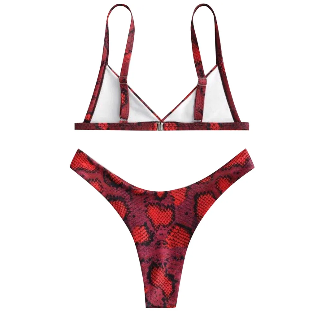 Vest Snake Printed Skin High Cut V Neck Thong Bikini Halter Two Pieces Monokini Swimwear Brazilian Push-Up Pad Beach Swimsuit#// | Женская