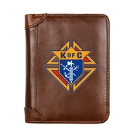 genuine leather knights of columbus badge short wallet male multifunctional cowhide men purse coin pocket card holder