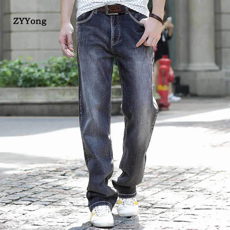 ZYYong Men's Loose Jeans Men's Hip Hop Wide Leg Skateboard Pants Fashion Loose Fit Men's Gray Jeans Trend Loose Men's Trousers