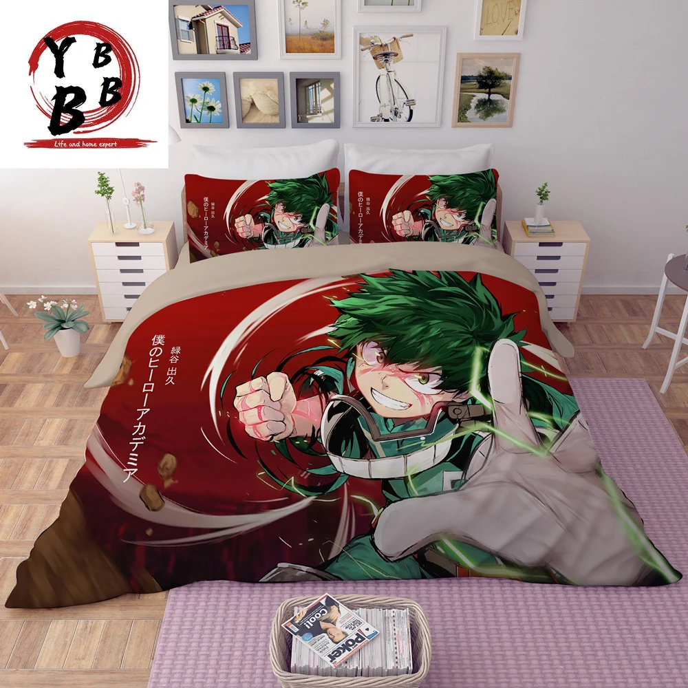 

3D Red bedding sets cartoon anime duvet cover twin single double queen king bedclothes Hero Academy 3pcs fashion quilt cover set