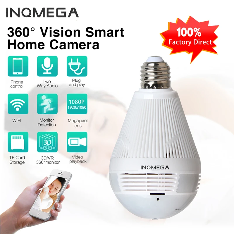 INQMEGA 960P Wifi панорамная камера лампа 360 градусов рыбий глаз беспроводная домашняя