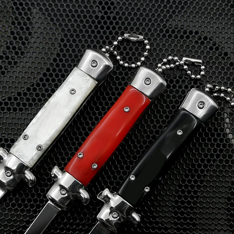 

4.75 Inch Mini otf Mirror Blade folding knife 7 Colors Resin Handle Key Portable defense knife outdoor edc