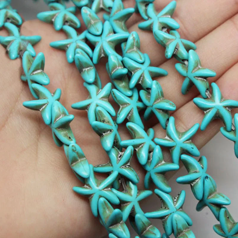 Бусины из камня в форме морской звезды бирюзы 13 х13 мм прибл. 38 шт./нить бусины