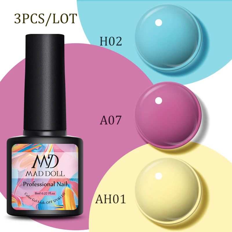 MAD DOLL 3 шт. 8 мл весенне-летняя серия однотонный УФ-гель насыщенный цвет