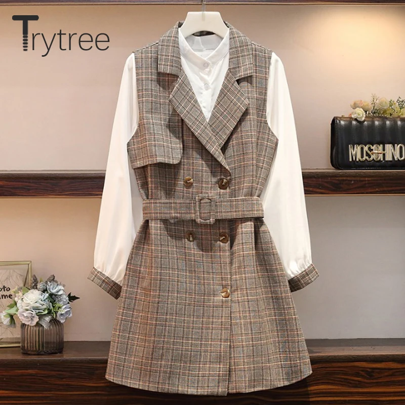 Trytree 2019 Осенний Женский комплект из двух предметов повседневный двубортный