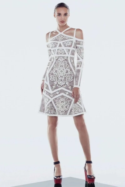 

CY New Summer Top Quality Knitted Dress Women Sheath Evening Party Sexy White Vintage Mini Long Sleeve Wear Vestidos