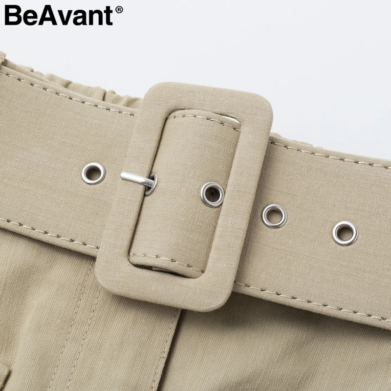 BeAvant Повседневная Хлопковая женская короткая юбка с поясом, модная Осенняя женская короткая юбка с высокой талией и карманами
