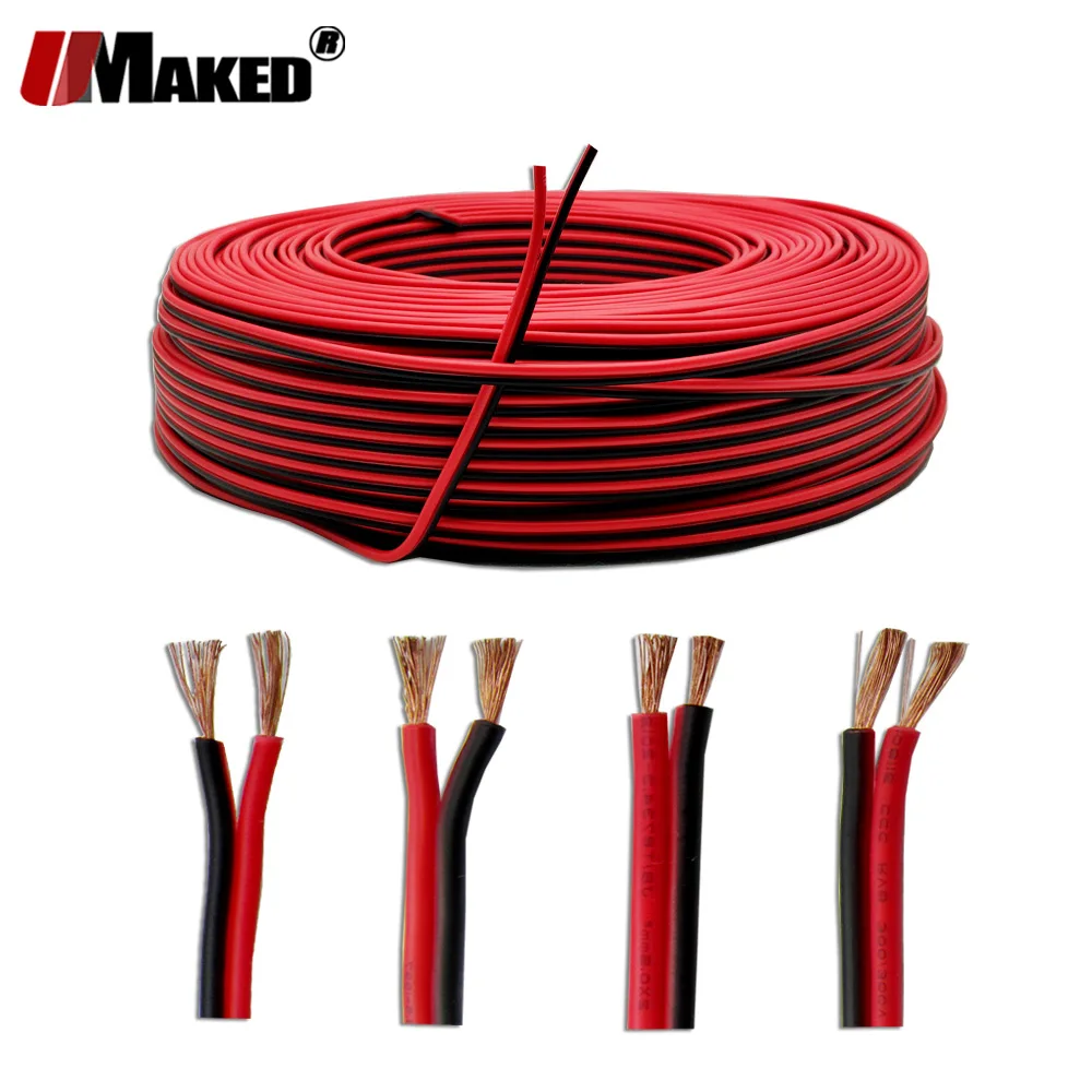 

5m 10m 50m 2Pin Copper Electrical Wire LED Cables 22AWG 20AWG 18AWG 16AWG IEC RVB PVC Insulated Strip Extend UL2468 Power Lines