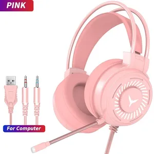 pink gaming headphone led gaming noise cancelling headset with microphone stereo headphone for pc laptop gaming headset free global shipping