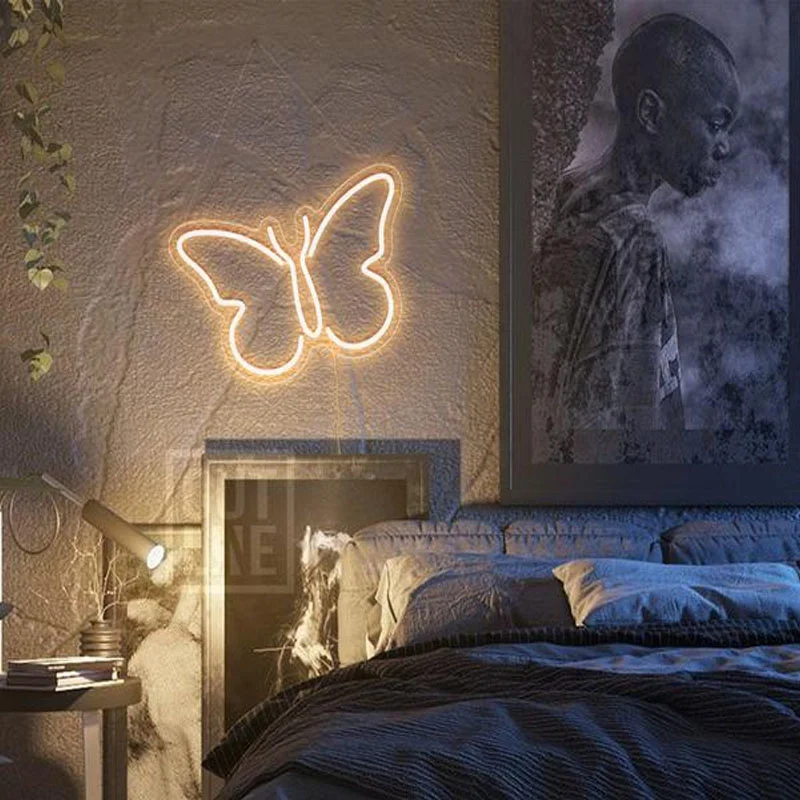 OHANEONK Neon Sign Butterfly LED Custom Neon Light Wedding Favor Sign Party Proposal Couple Gift Room Home Decor Wall Hanging