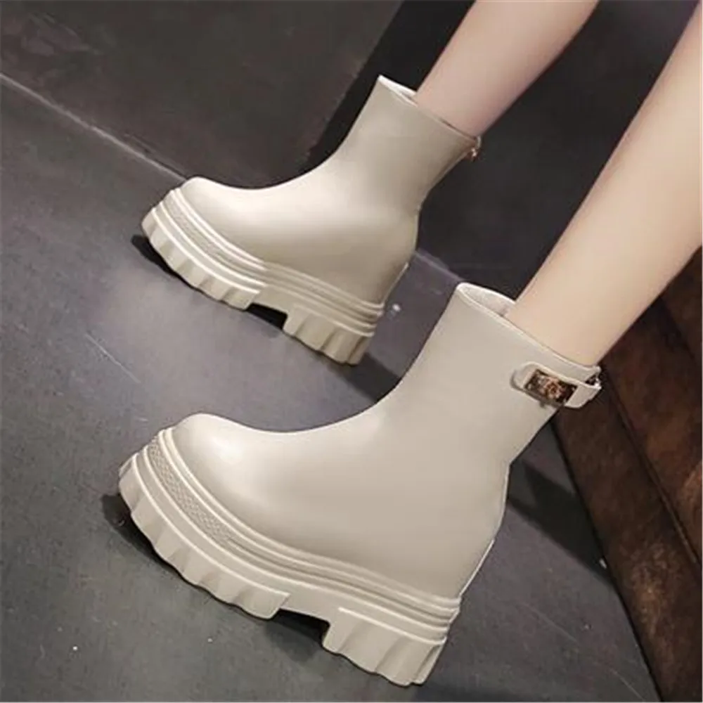 

Женские ботильоны на высокой платформе и толстом каблуке, с круглым носком