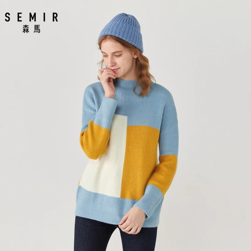 Женский свитер контрастных цветов SEMIR новинка зимы 2019 Свободный пуловер с