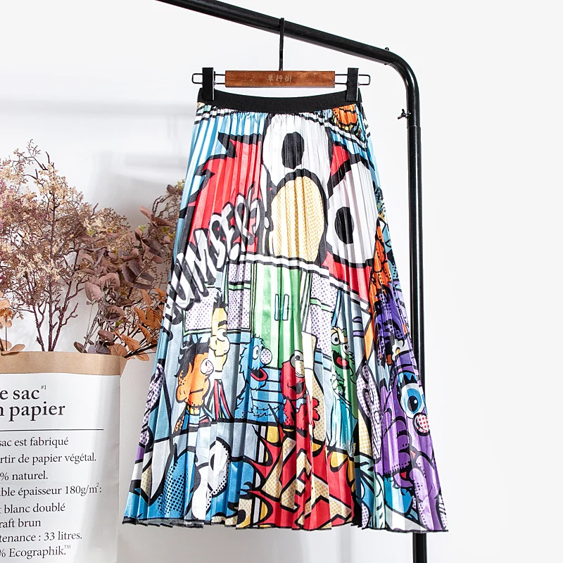 Юбка женская плиссированная с высокой талией модная вечерние ди-юбка мультяшным