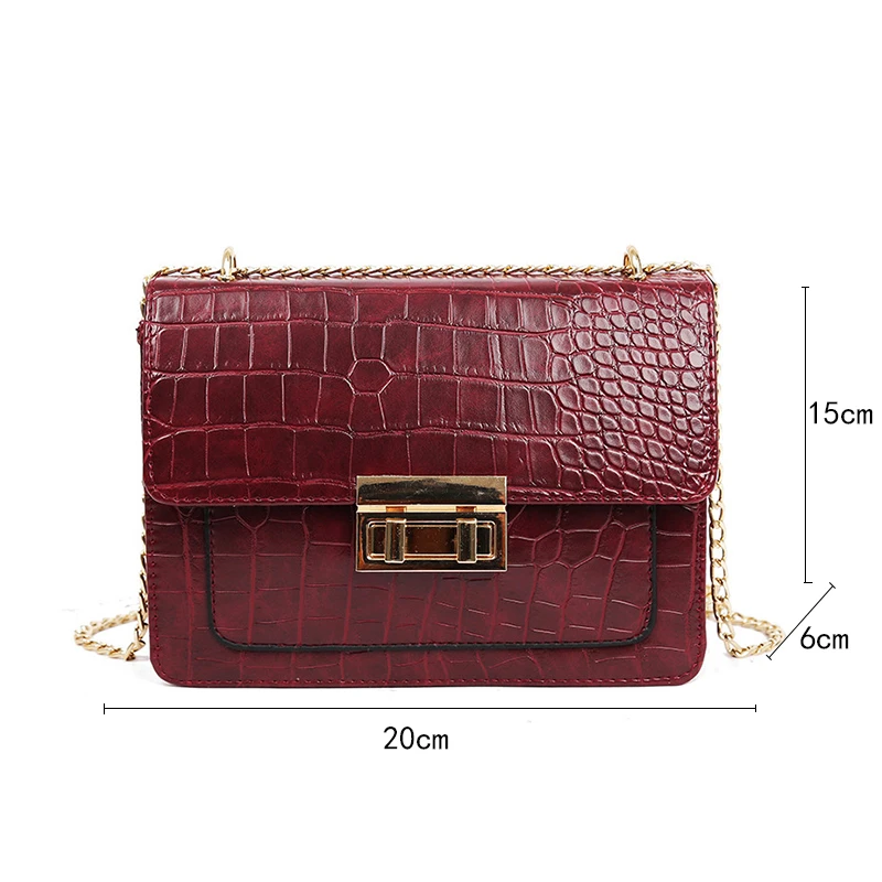 

Retro Crocodile Pattern Shoulder Bags For Women Fashion PU Crossbody Bag Solid Color Small Square Bag Ladies Portable Handbags