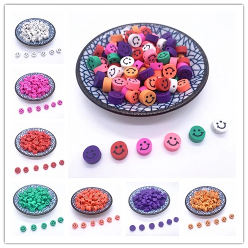 

30pcs 10mm Smiley Beads Polymer Clay Spacer Loose Beads For Jewelry Making DIY Handmade Jewelry Crafts