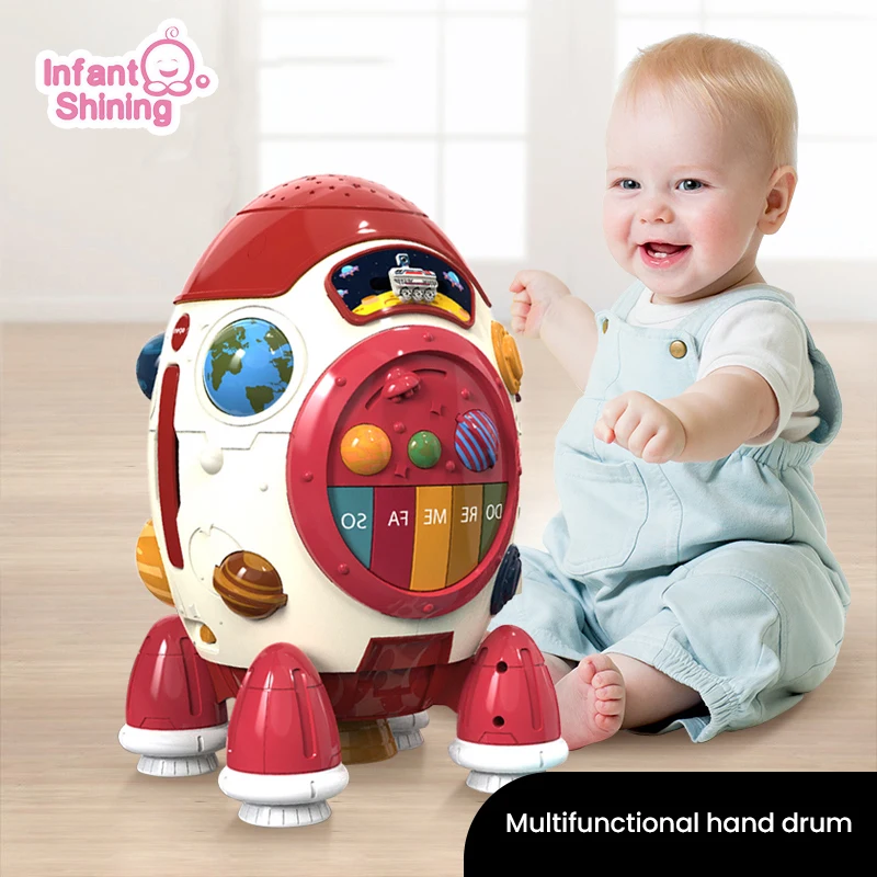 

Infant Shinings Music Toys Rocket Hand Drum Children Multifunctional Early Education Story Machine Light Projection learning toy