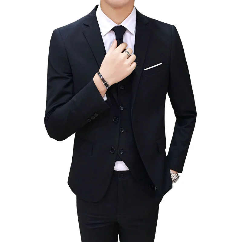 

2021 Spring and Autumn New Fashion Casual Men Solid Color Single Breasted Business Casual Slim Three Piece Men's Wedding Suit