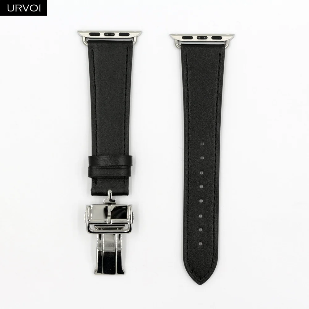 Black URVOI раскладной ремешок с пряжкой для Apple Watch 5 4 3 2 1 ремешок для iwatch Ремень Один Тур Дизайн Свифт кожа 38/40 42/44 мм - Цвет ремешка: Black