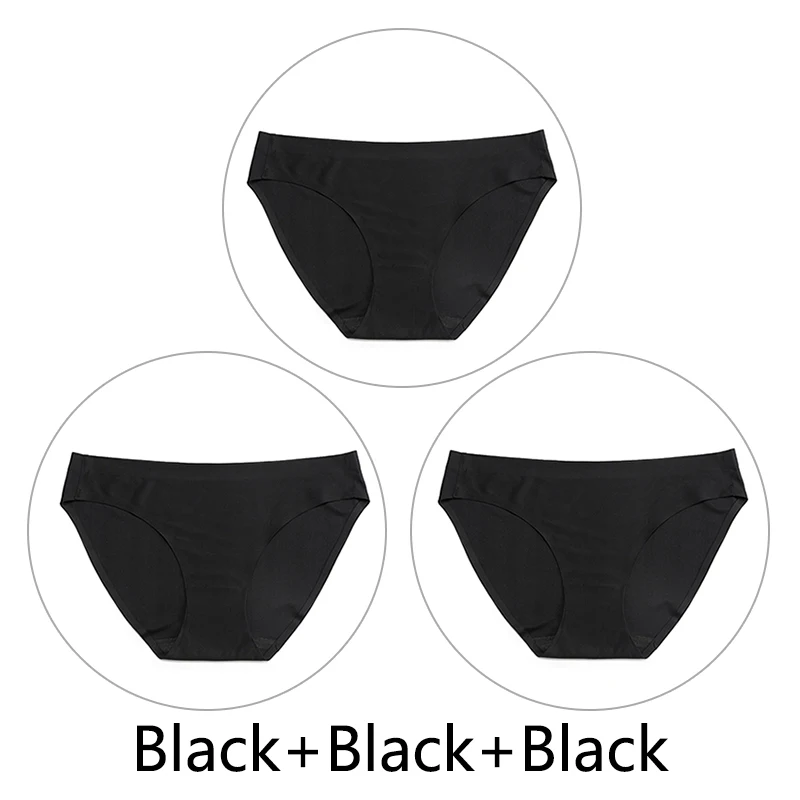 Black-Black-Black 3 шт./партия, цельные бесшовные трусики, женское шелковое нижнее белье, сексуальные трусы с полной спинкой, нижнее белье с низкой посадкой, женское мягкое эластичное, американский размер - Цвет: Black-Black-Black