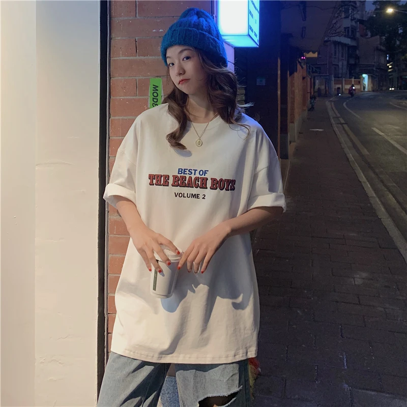 

Casual Loose Fashion Basic Letter Printed All Match Oversize College Wind Street Hot Sale Women Female Short Sleeve Top T-shirts