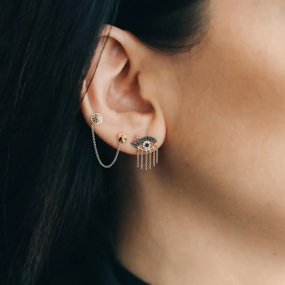 Двойной 2 пирсинг гвоздики AAA кубический цирконий cz кисточкой цепочка